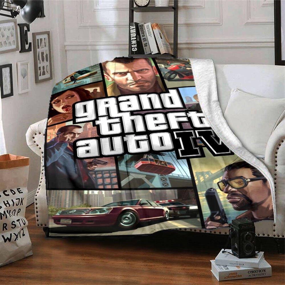 1 шт. Мягкое фланелевое одеяло Grand Theft Auto с дизайнерским принтом. Уютное одеяло для всех сезонов, идеально подходит для дивана, кровати, офиса