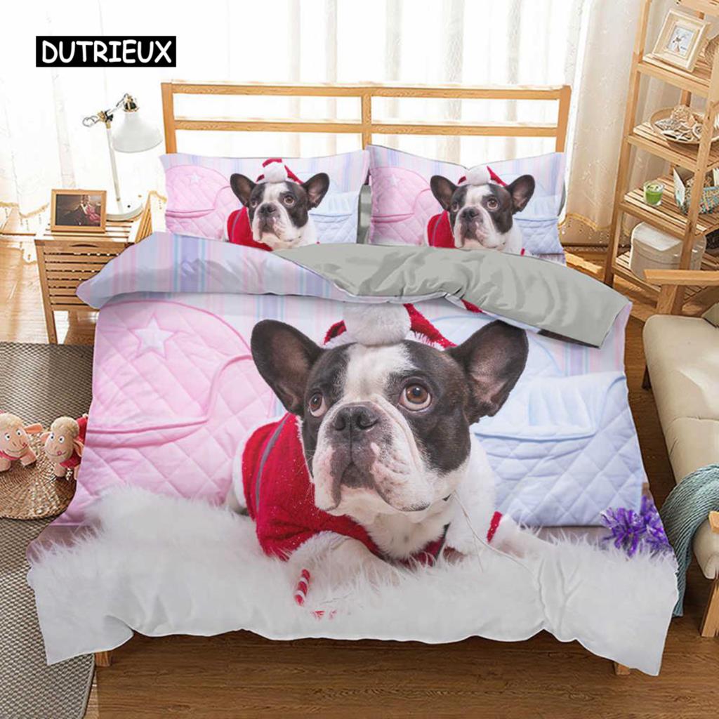 Комплект постельного белья с изображением французского бульдога размера King Size, милый комплект постельного белья с изображением щенка и животных для детей-подростков из полиэстера, 2/3 шт., мягкое одеяло