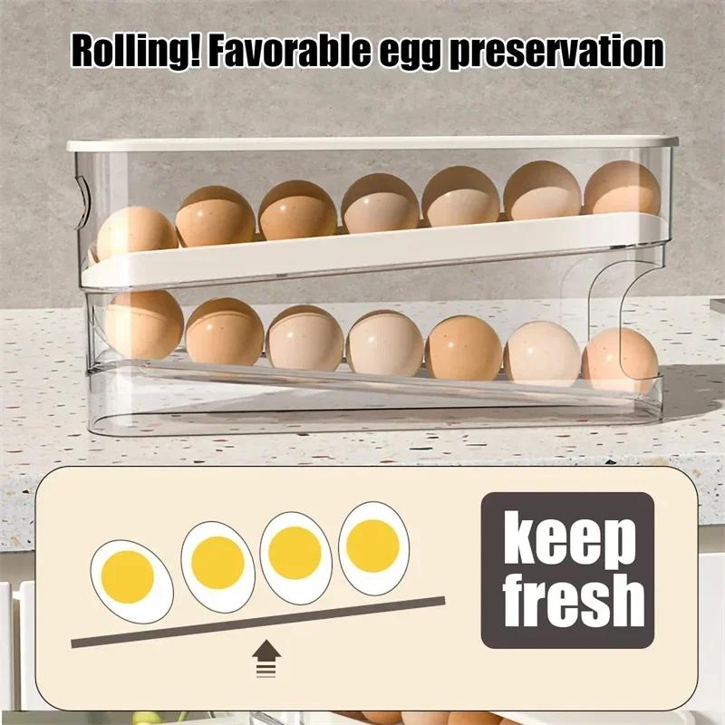 Bilayer Fridge Egg Storage Box Automatic Rolling Eggs Holder Rack Ladder Style Refrigerator Eggs Dispenser Egg Organizer Holder