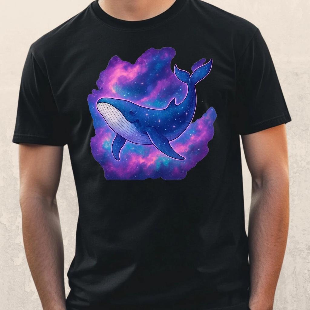 T-Shirt Herren Weltraum Wal Motiv Baumwolle Größe S bis 5XL