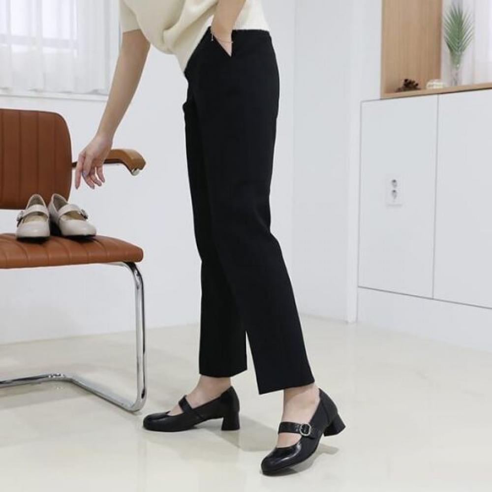 Jisyu Women Handmade Leather Ramite Chunky Heel Pumps 4cm
