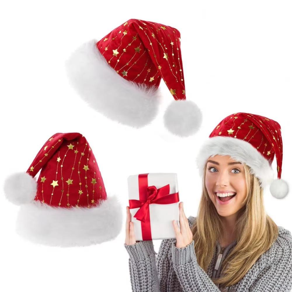 Red Golden Star Christmas Hat Velvet Xmas Party Hat Creative Christmas Decorative Hat  Xmas Party