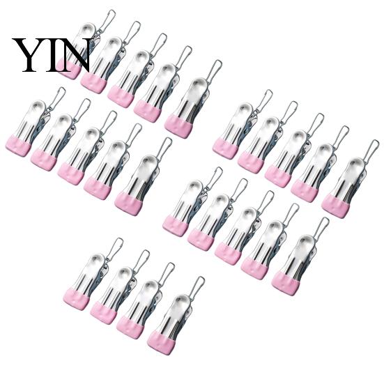Sturdy Grip Fasteners for Grocery Bags 24PCS Stainless Steel Clothes Pegs, with Non-Slip Rubber Coating, Heavy Durable Laundry Room Organizers