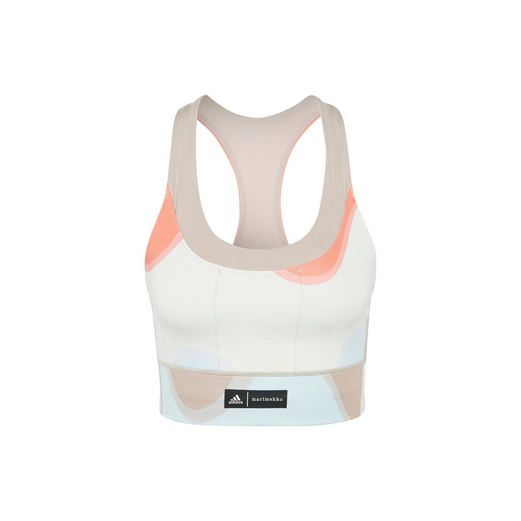 Adidas Marimekko Логотип Коллаборации Принт Колорблок Низкий Круглый Вырез Спортивный Бюстгальтер Женское нижнее белье Кораллово-Розовый HR8172