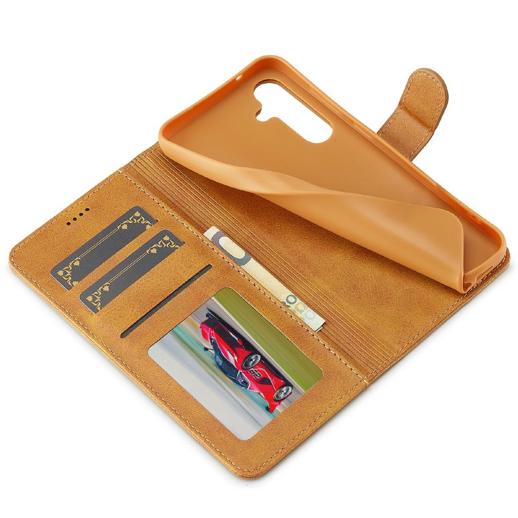 LC.IMEEKE Для Samsung Galaxy S25 FE Чехол Текстура теленка PU кожа Подставка Кошелек Чехол для телефона - Черный