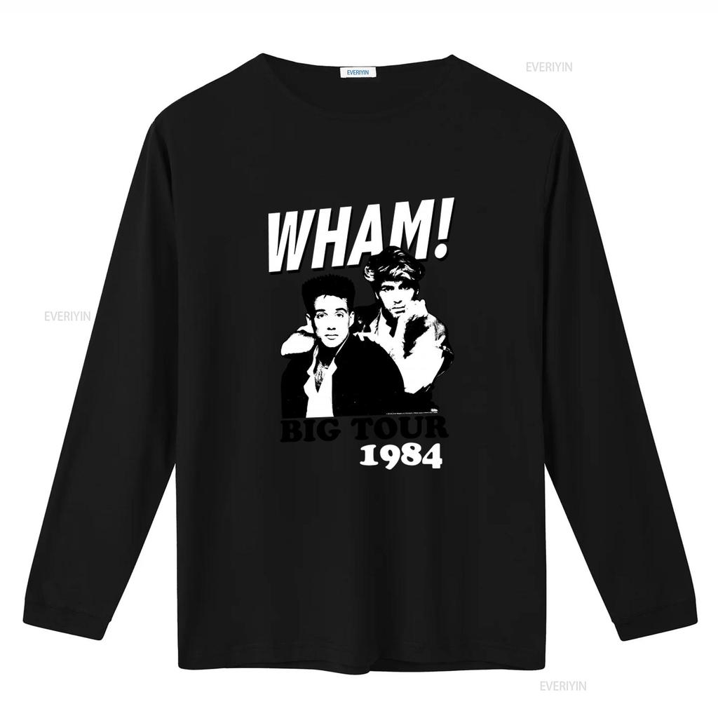 Wham 1984 Big Tour Print Dark Grey T Shirt for Men Fashion Retro Band Design vintage Washed Soft streetwear fashion Slightly