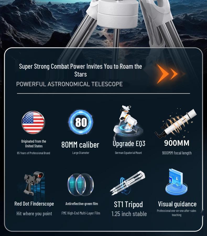 Детский телескоп Celestron EQ3 80900-P HD с большим увеличением и апертурой для наблюдения за звездами