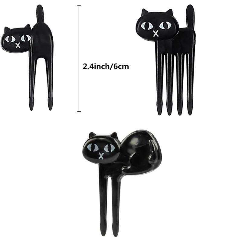 6Pcs Black Cat Food Picks For Lunchbox Mini Fun Fruit Picks Cocktail Picks Bento Lunch Box Forks Decor Party Accessories