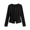 New Chinese Style Long-sleeved T-shirt for Spring New Women's Small Slit Loose Lazy Top
