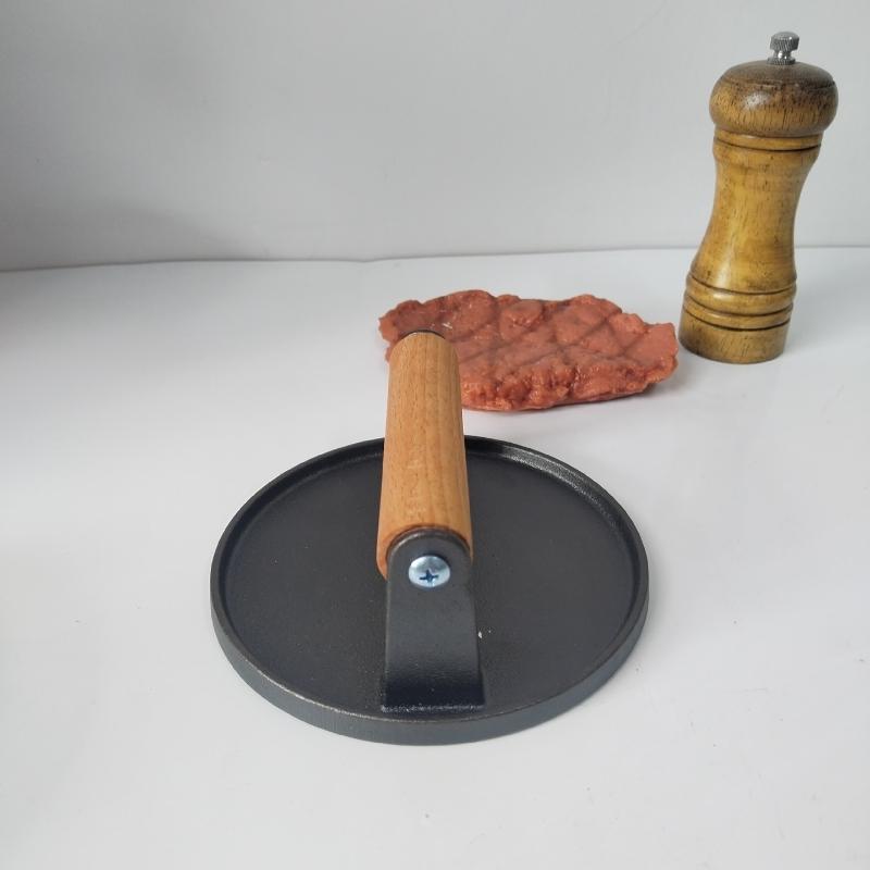 Классическая чугунная круглая форма для прессования мяса с деревянной ручкой, импортная машина для приготовления домашних котлет для бургеров, идеальный инструмент для барбекю и гриля