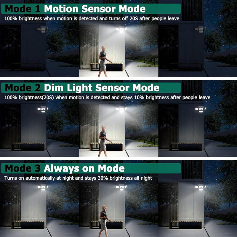 Solar Motion Sensor Flood Lights Outdoor, 283LED 3 Lighting Modes, 3 Head 360° Illumination IP65 Solar Security Lights for Porch