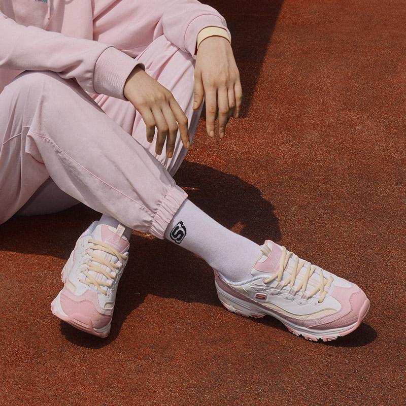 Skechers D'LITES 1.0 Женские Бело-Розовые Низкие Папины Кроссовки 149906-PKYL