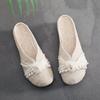 Women Slippers Summer Cloth Shoes Ethnic Style Linen Flat Slippers Women's Outside Baotou Half Dragged Women Sandals Bead Style
