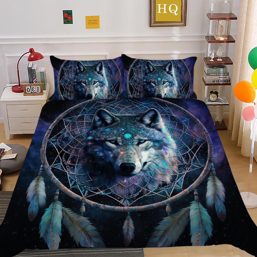 Комплект одеял с 3D принтом волка, двойной размер, покрывала из микрофибры, модный домашний текстиль для мальчиков и подростков