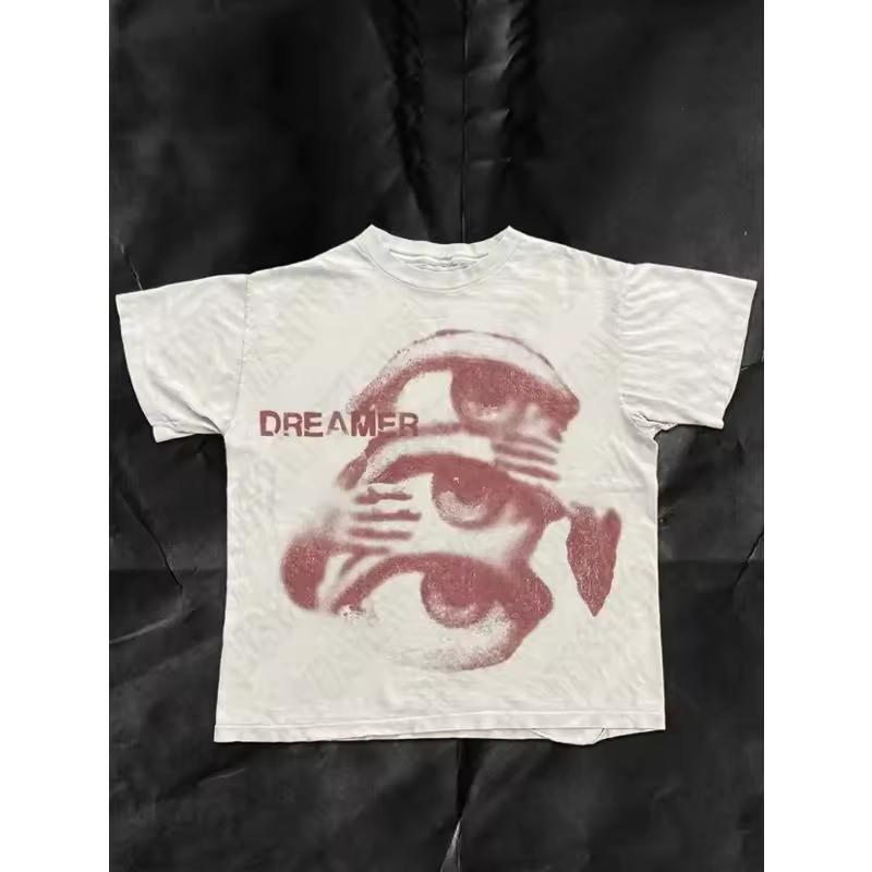 Women's Y2K style printed T-shirt - White T-shirt with eye-catching EAMER and red eye pattern - Daily street style top