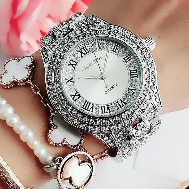 New Women's Roman Diamond Watch Casual Designer Stainless Steel Rhinestone Ladies Dress Watch Simple Elegant Gfit Montre Femme