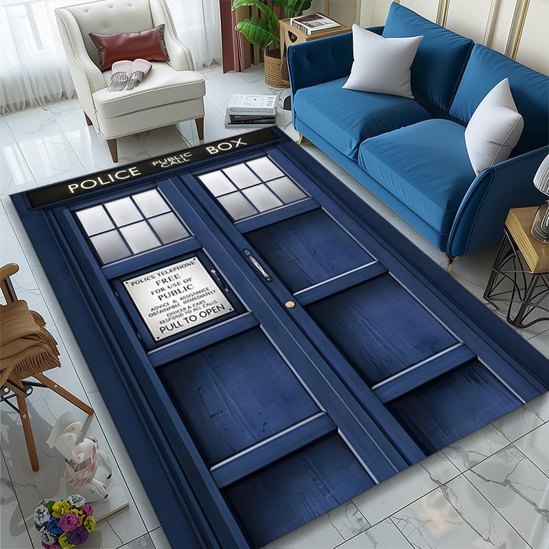 1pc Area Rug Appropriate for Office, Blue Police Box Carpet, Versatile Printed Chair Rug, Durable Home Sofa Carpet