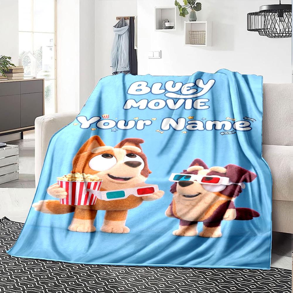 Bluey Customize Your Name Blanket Throw Customizable Blanket Durable Comfort Great for Couch Bed Bedding Picnics Ideal for All Seasons