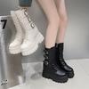 Fashion Punk Style Womens Boots Fashionable Mid-calf Boots Height Increasing Platform Boots for Women Casual Leather Booties Botas Mujer