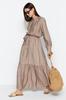 Women's Fashion New Hijab Dress Mink Belted Shoulder Detailed Skirt Flounced Woven Shirt Dress