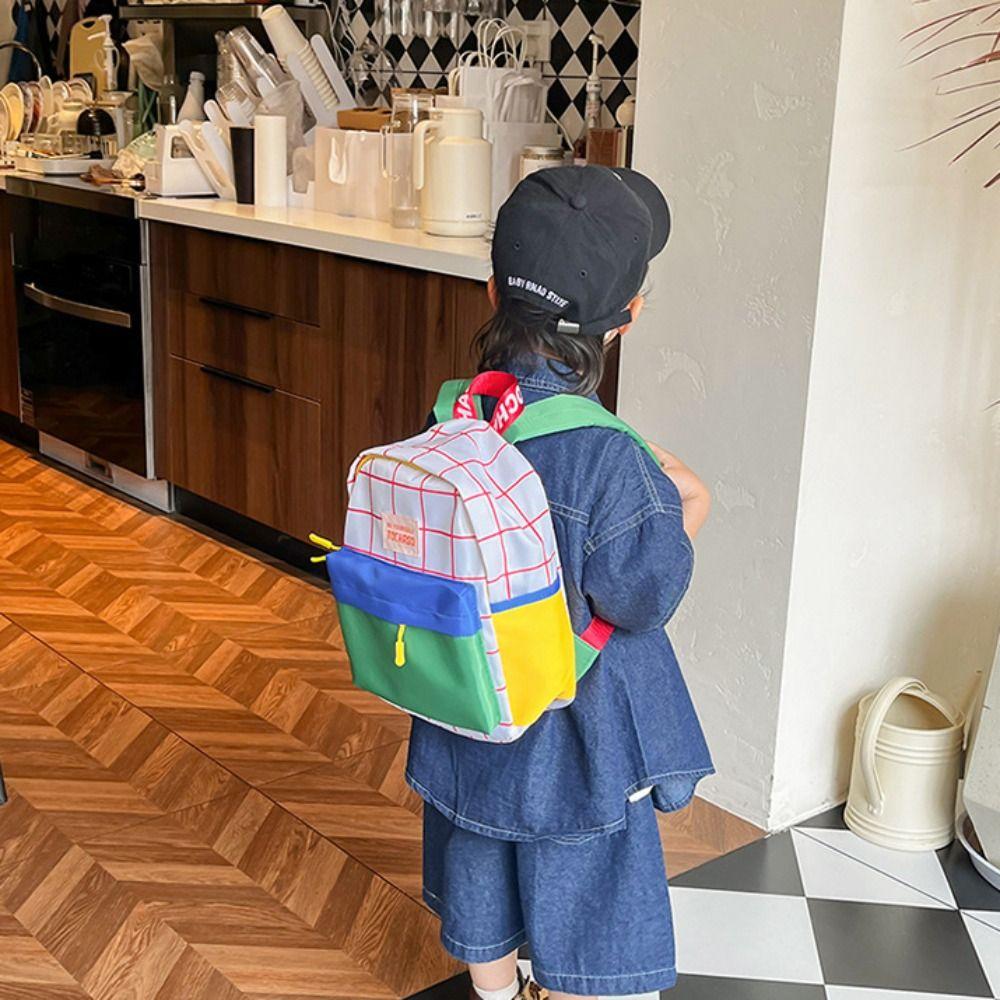 Милый рюкзак с контрастным цветом и клетчатым узором в корейском стиле, нейлоновый, детский, школьный, большой вместимости, милая сумка через плечо, детский рюкзак