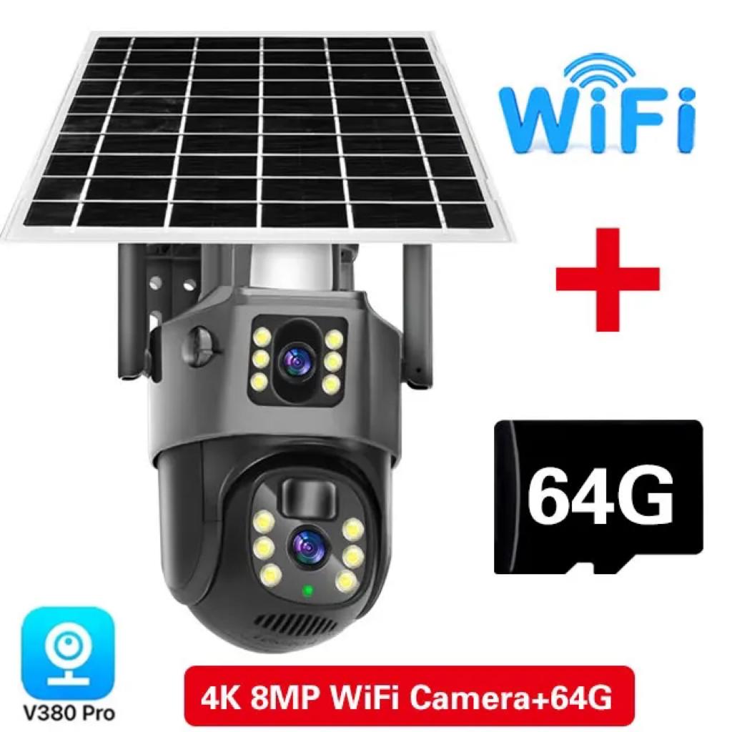 Новая 4K 8MP 4G SIM-карта с солнечной батареей, уличная беспроводная Wi-Fi IP-камера, двойной объектив, двойной экран, защита, наблюдение, видеонаблюдение