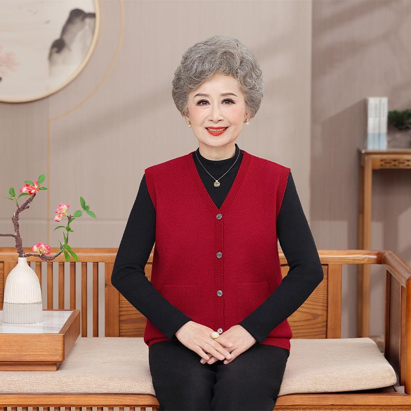 Autumn & Winter Fashion Vest and Cardigan for Middle-aged & Elderly Women - Plus Size V-neck Jacket