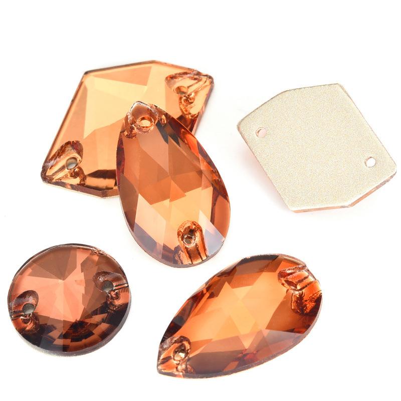 Mixed Shape Gold Bottom Hand-Sewn Drill, Water Drop Horse Eye Satellite Double Hole Flat Buckle Diy Clothing Accessories Accessories Rhinestone