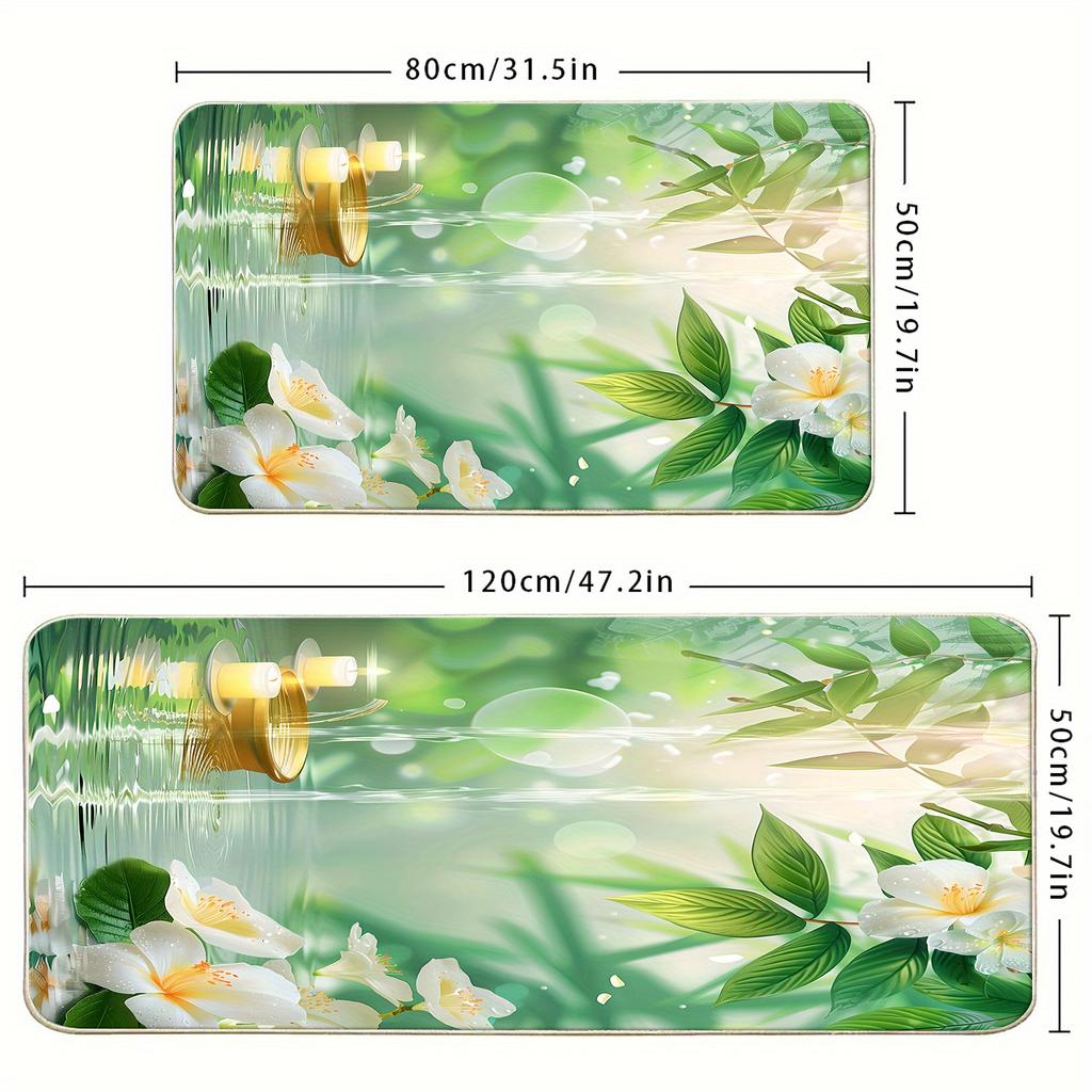 1 шт. анти-усталостные кухонные коврики, цветочный принт на берегу озера, водонепроницаемый нескользящий толстый мягкий кухонный коврик, прочный, удобный стоячий коврик для кухни