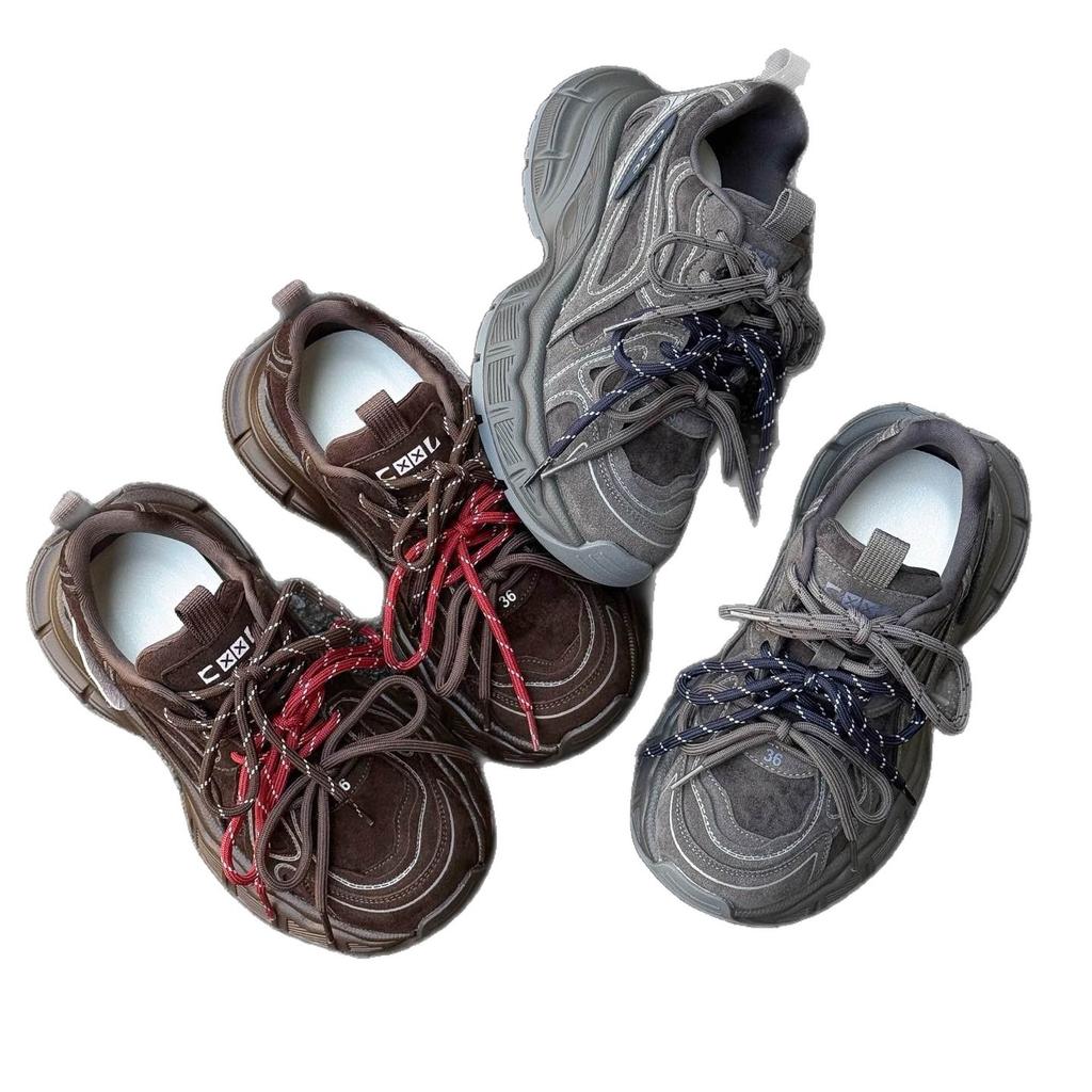 Платформенные кроссовки dad shoes женские кожаные 2025 осень новые универсальные увеличивающие рост повседневные спортивные туфли ins нишевый дизайн