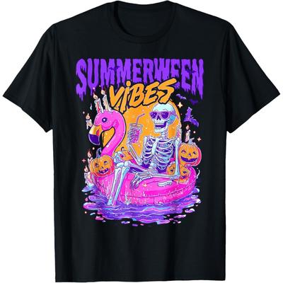 Летне-Хэллоуинские vibes Жуткий Скелет Фламинго Бассейн Хэллоуин Футболка