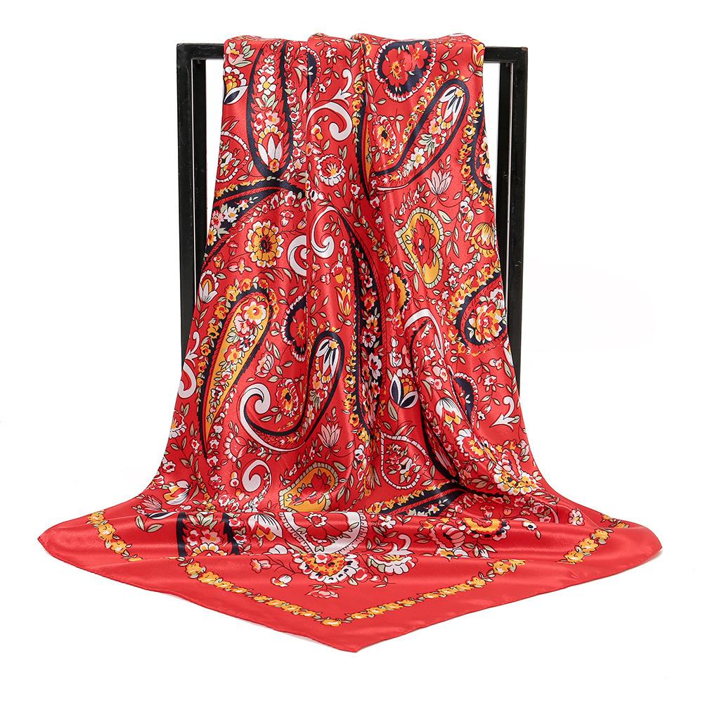 Spring and Autumn Women's Cashew Print Square Scarf Fashion Commuting Versatile Headscarf Stained Rose Square Scarf