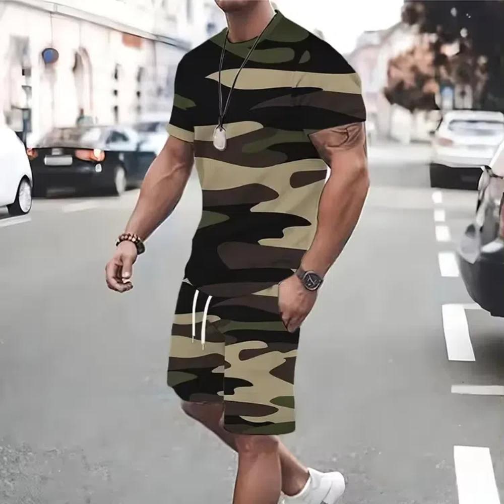 Комплект из 2 предметов для мужчин, повседневная футболка с коротким рукавом и шорты на шнурке, летний комплект мужской одежды для отдыха, отпуска, тренировок