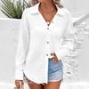 Double Layered Wrinkled Shirt Women Autumn Solid Color Lapel Loose Long Sleeved Button Up Shirt Women's Top