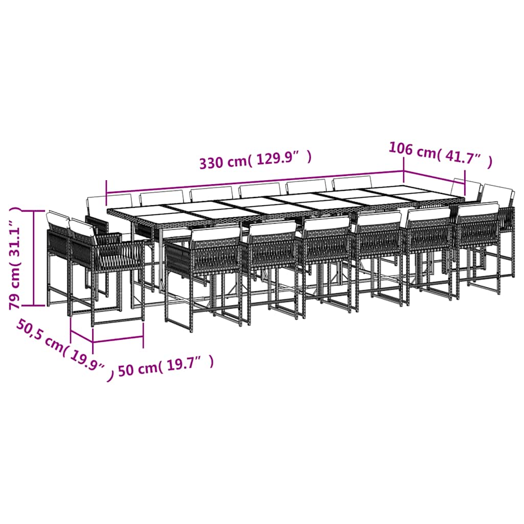 17 piece Garden Dining Set with Cushions Black Poly Rattan