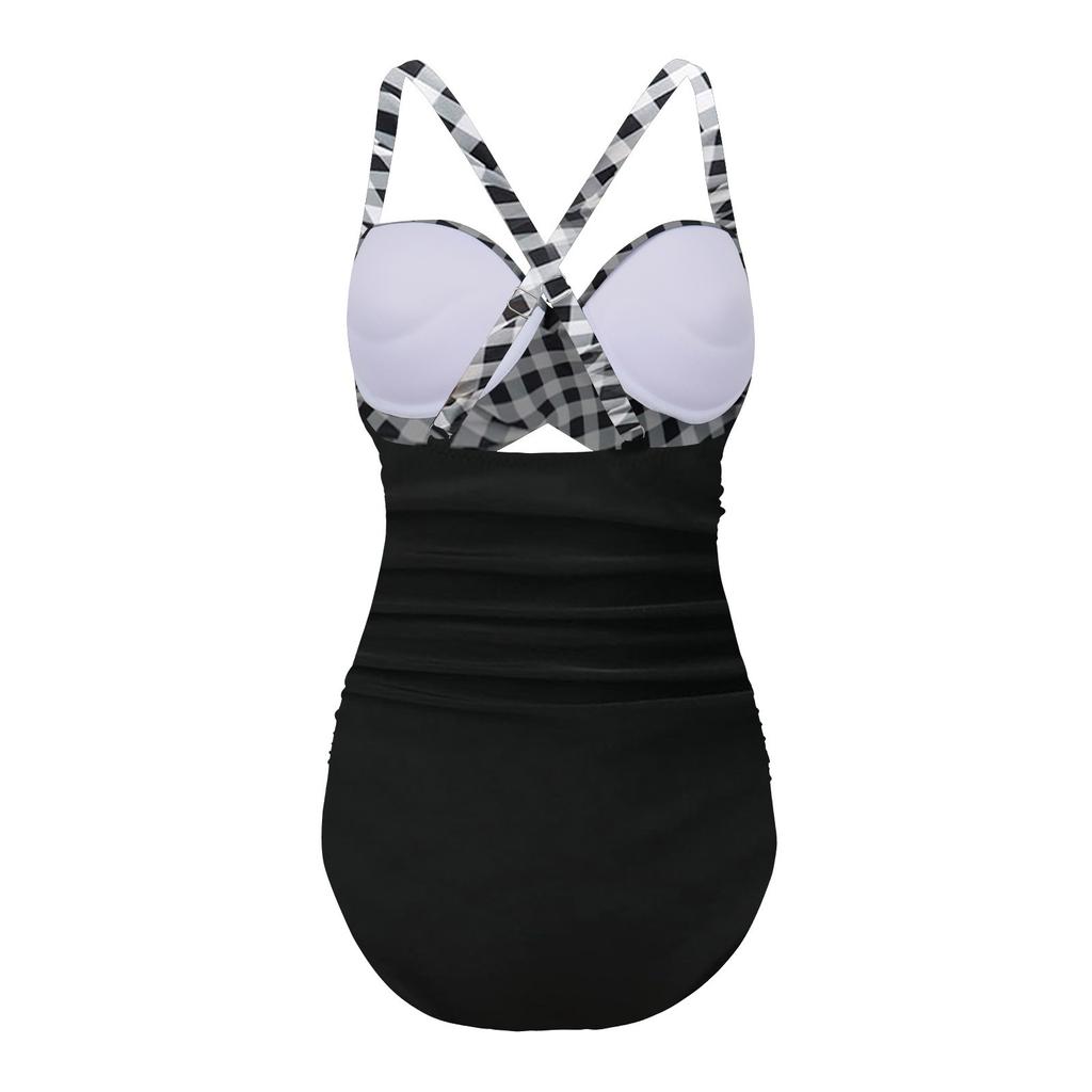Womens Print Cutout Swimsuit Cross Back Bathing Suit