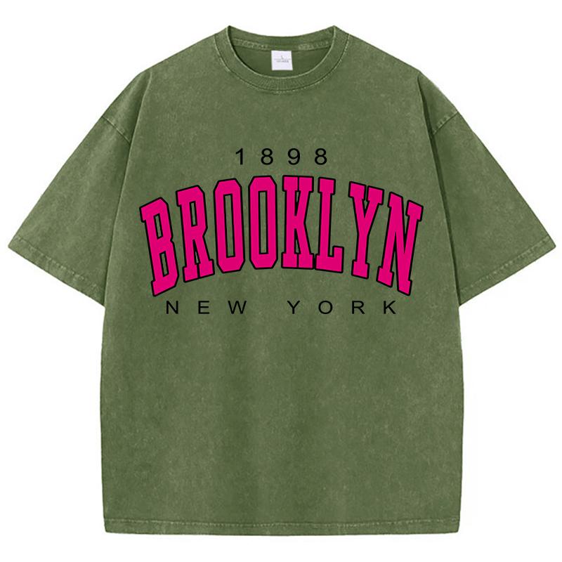 Женские хлопковые футболки с потертостями, модные свободные футболки с круглым вырезом и коротким рукавом, топы с принтом Brooklyn New York, летняя уличная женская одежда