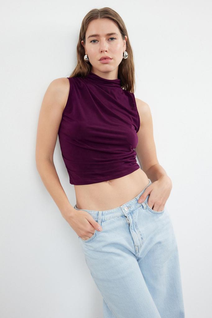 Women's Style Blouse Green Zero Sleeve Gathered, Fitted, Flexible Knitted Blouse