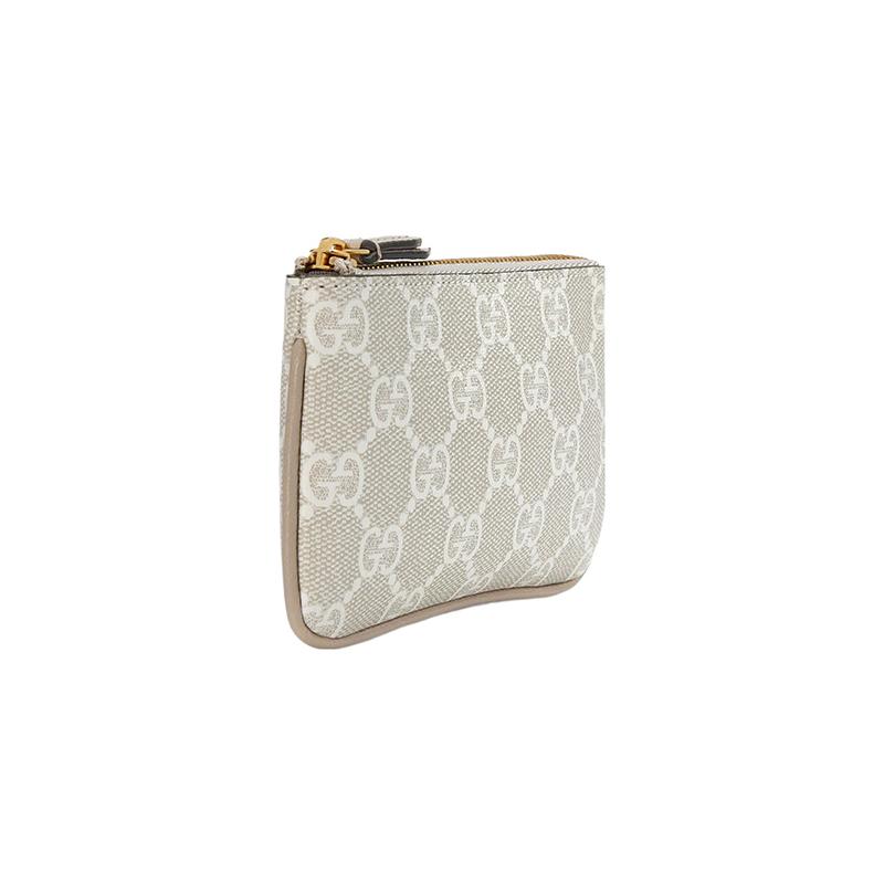 Gucci Ophidia Double G logo zipper closure canvas and leather canvas bag key bag women's beige and oatmeal