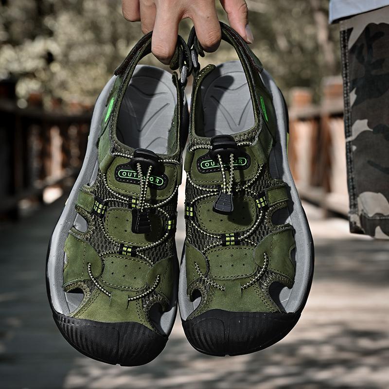 Кожаные мужские пляжные сандалии для воды, летние уличные повседневные спортивные сандалии с закрытым носком, нескользящие мягкие походные забродные кроссовки