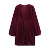 2025 Spring Women's European-American Velvet Knot Dress with Lining