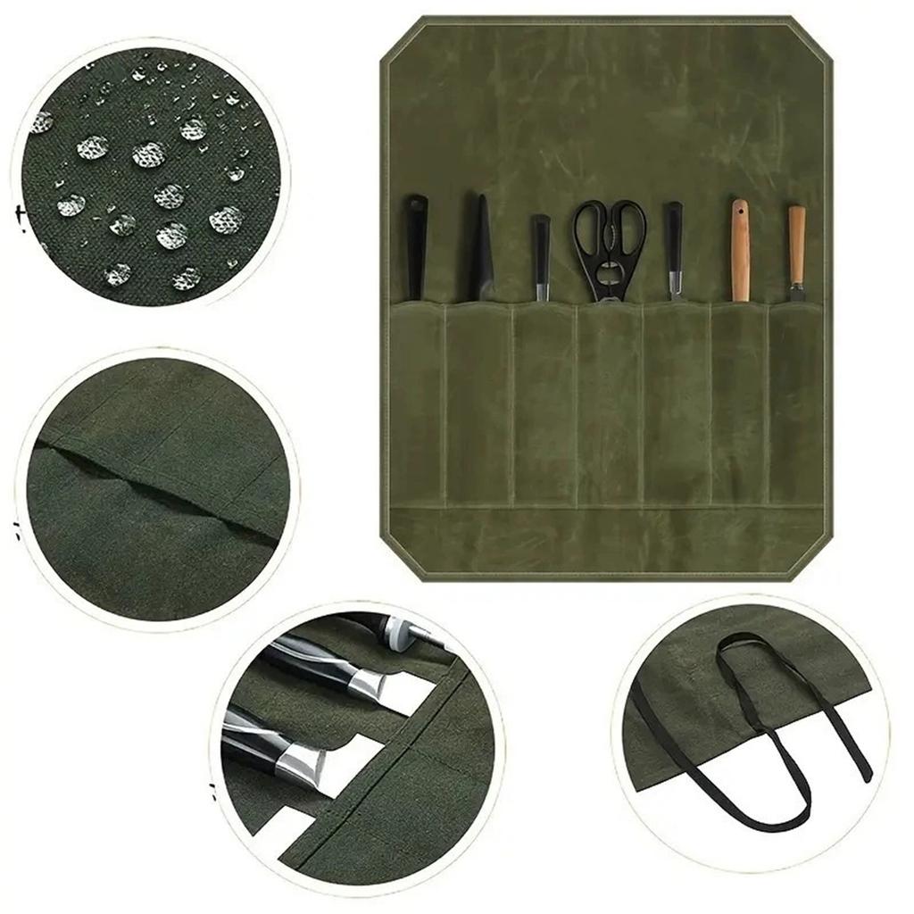 Wet Wax Canvas Knife Storage Bag Chef Knife Holder Kitchen Knife Storage Box Chef Knife Protective Cover Portable Knife Bag
