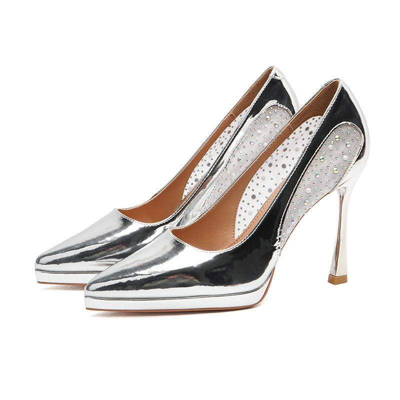 Туфли на шпильках с острыми краями для женщин, новые сексуальные водонепроницаемые туфли со стразами и жемчугом для женщин