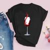 Woman Black Tshirts Harajuku Camisetas Mujer Red Wine Print Tops Female T-Shirt Aesthetic Oversized Clothes Femme T Shirts 2025