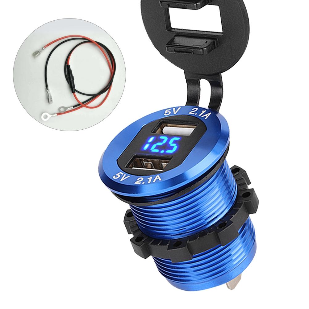 12 24V Cigar Lighter Socket Power Adapter Dual USB Charger with LED Voltmeter for Motorcycle
