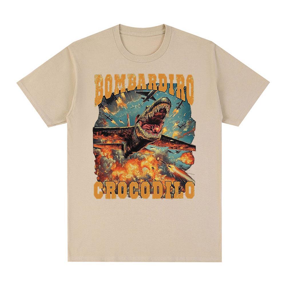 Bombardiro Crocodilo Funny Crocodile Plane Bomber Meme Graphic T-shirt Men's Women Clothing Casual Cotton Short Sleeve T Shirts