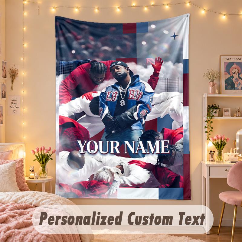 Custom Personalized Tapestry,Kendrick Lamar Print Custom Name Text Wall Art Hanging for Bedroom