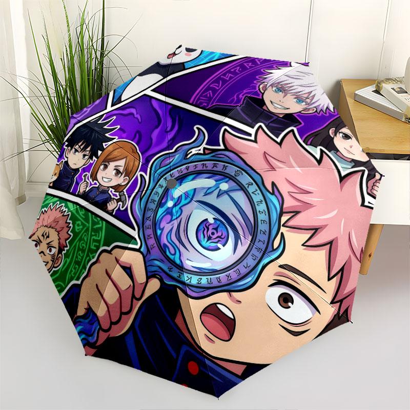 1 PC Automatic Folding Umbrella - Jujutsu Kaisen Pattern Portable Foldable Design With 8 Ribs Christmas Birthday Gifts