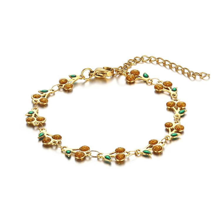 Браслет-колье в виде вишни, винтажное богемное ожерелье из 18-каратного золота, украшенное каплями масла, с фруктами из нержавеющей стали