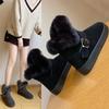 Spring and Autumn Snow Boots, Women's Fur Integrated Fashion Short Tube with Thick Velvet, Lazy One Step Stepping Flat Boots